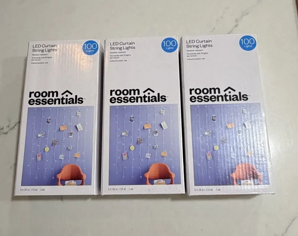 Room Essentials String Lights Set Of 3 Curtain Fairy Hanging Clips Dorm Bedroom